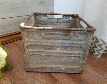 Vintage Rusty Metal Dairy Milk Crate Garden Planter