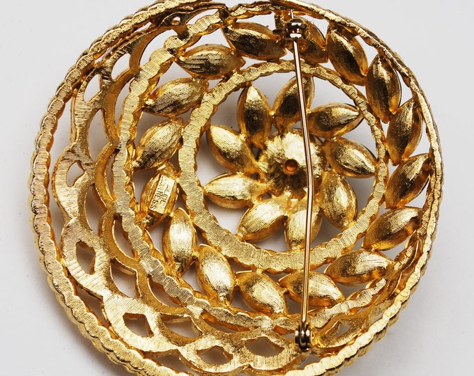 Alice Caviness Rhinestone Brooch - Large Domed - Clear crystal Rhinestone pin - Designer Signed - Pin