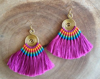 Fuschia Tassel Fan Earrings Festival Tassel Earrings Tassle Earings BOHO Chic Earrings Gypsy Tassle Jewelry Trending Now Wholesale Jewelry