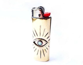Brass and Opal Lighter Case // Evil Eye, All Seeing Eye