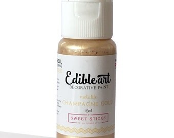 Champagne Gold 15ml Metallic Edible Art Paint by Sweet Sticks for cake, cookie, & confectionary decorating