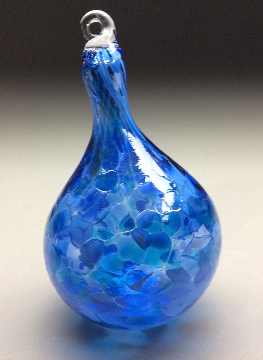 hand made blown glass teardrop Christmas ornament in tones of