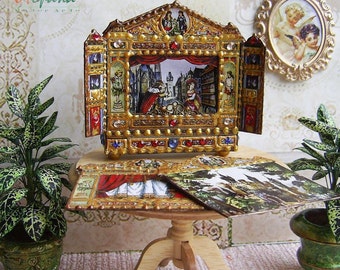 Puppet theater for Dollhouse. Dolls house miniature toy theatre. Paper theater. Handcrafted miniature. For doll House. 1:12 Scale