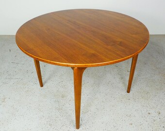 mid century modern Lane Perception walnut round dining table with leaf