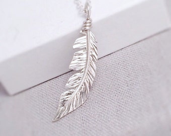 Feather Necklace Sterling Silver | Boho Silver Necklace | Silver Feather Pendant | Handcrafted Silver Jewellery UK