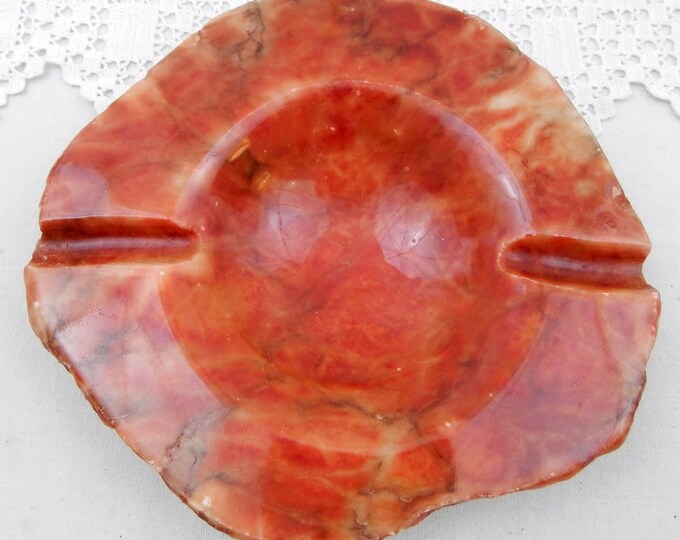 Large Vintage Italian Carved Red Veined Alabaster Stone Ashtray, Mid Century Man Cave Decor, Tobacciana, Smoking, Ash Tray Collection, Retro