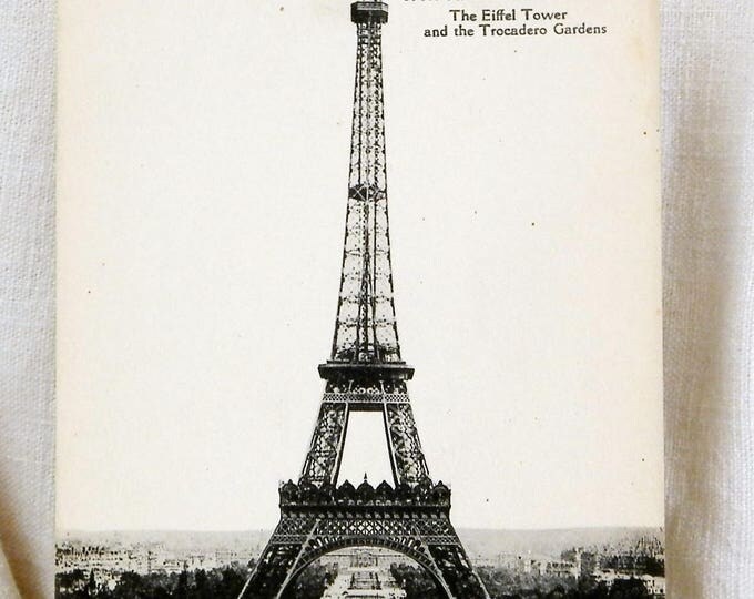 Antique Unused French Black and White Postcard of the Eiffel Tower in Paris, Wireless Tower, French Decor, Vintage Parisian Decor, Shabby