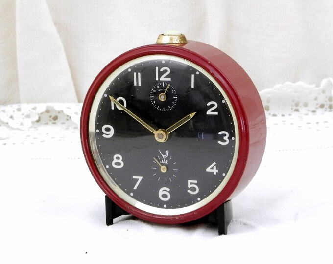 Working Vintage Mid Century French Red / Maroon Mechanical Jaz Alarm Clock, European Wind Up Clock, Retro Vintage Home Interior from France Working Vintage Mid Century French Red / Maroon Mechanical Jaz Alarm Clock, European Wind Up Clock, Retro Vintage Home Interior from France
