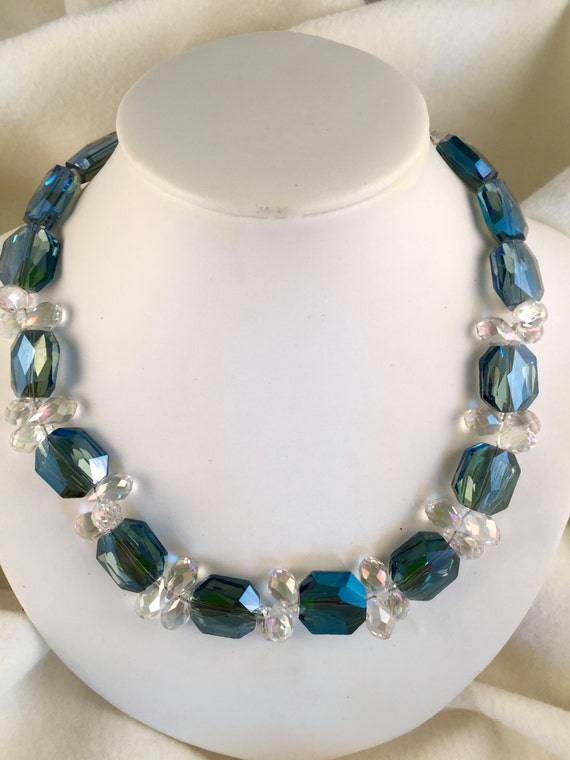 Blue Crystal Necklace Bling Necklace Choker Party Necklace