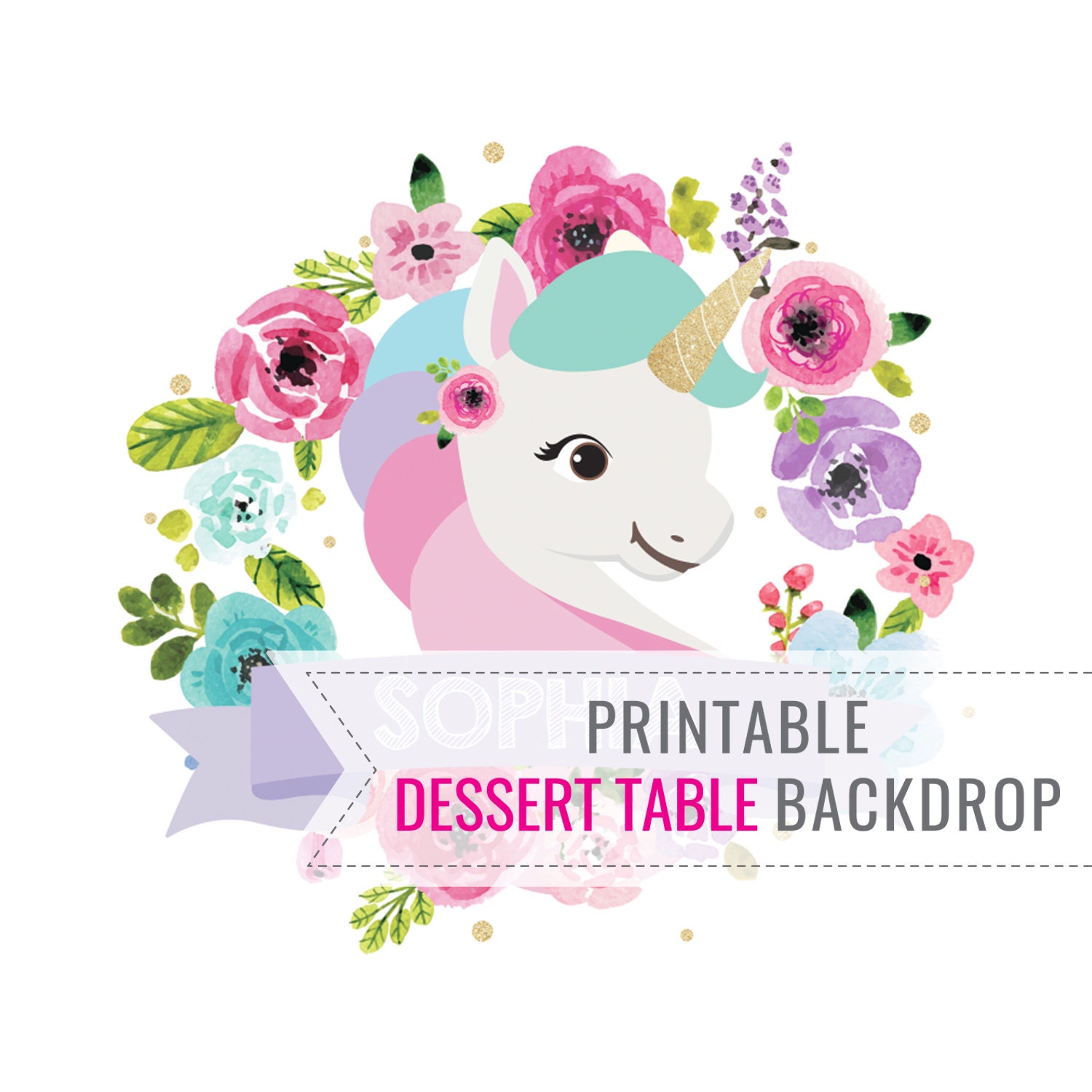  Unicorn Party BACKDROP ONLY Birthday Backdrop Printable