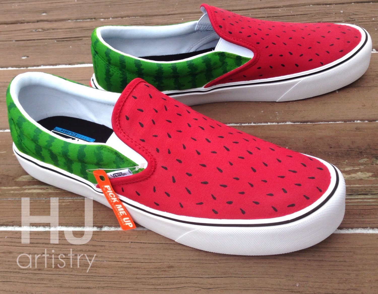 Watermelon Vans Slip Ons. Fruit Custom Vans. Vegan Vans.