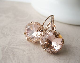 Blush and Rose Gold Bridesmaid Earrings Swarovski Crystal Elements Vintage Rose Wedding Jewelry Lightest Pink Bridal Earrings Romantic Drops