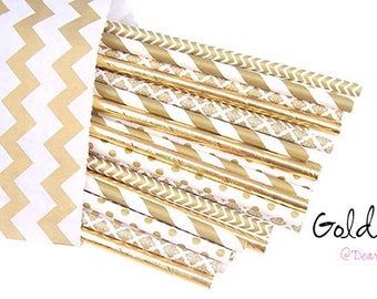 Gold Foil Straws -Gold Wedding party supplies -Gold Straws -Gold Foil Straws -Gold Shower -Gold Paper Straws - Gold Polkadots - Cake Pops