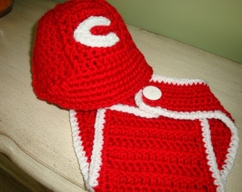 Reds baseball cap and diaper cover set for baby size 3-6 mos- Ready to Ship