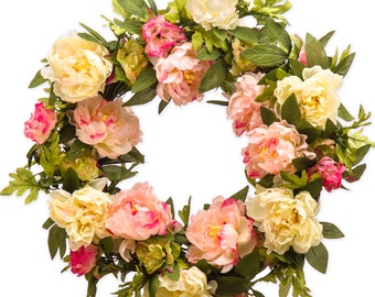 Pink and Cream Peony Wreath - Spring Wreath - Summer Wreath (SW955)