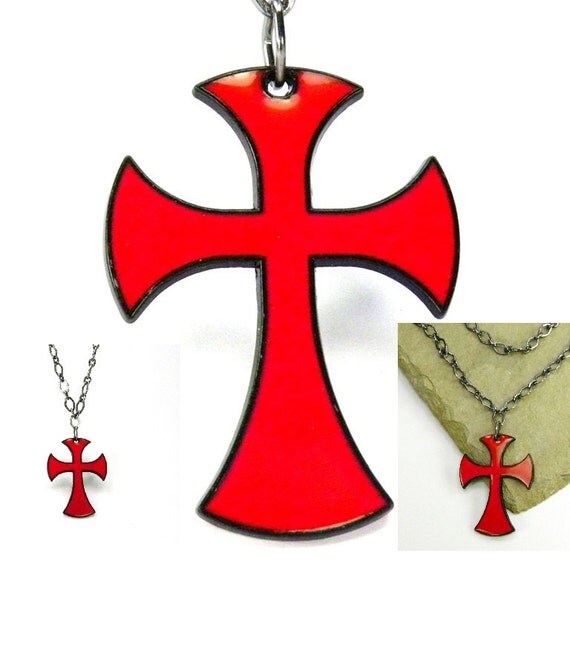 Maltese Cross Iron Cross Pendant Dark Red on Heavy Black Chain