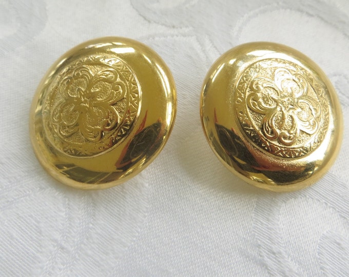 Vintage Givenchy Earrings, Fleur De Lis Button Clip Earrings, Designer Signed Paris