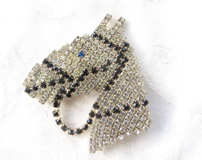 Vintage Rhinestone Horse Brooch, Rhinestone Equestrian Pin, Horse Jewelry