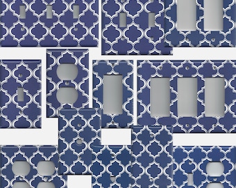 Light Switch Cover in Navy Blue and White Quatrefoil Lattice Light Switch Covers and Wall Outlet Covers Home Decor Light Switchplates