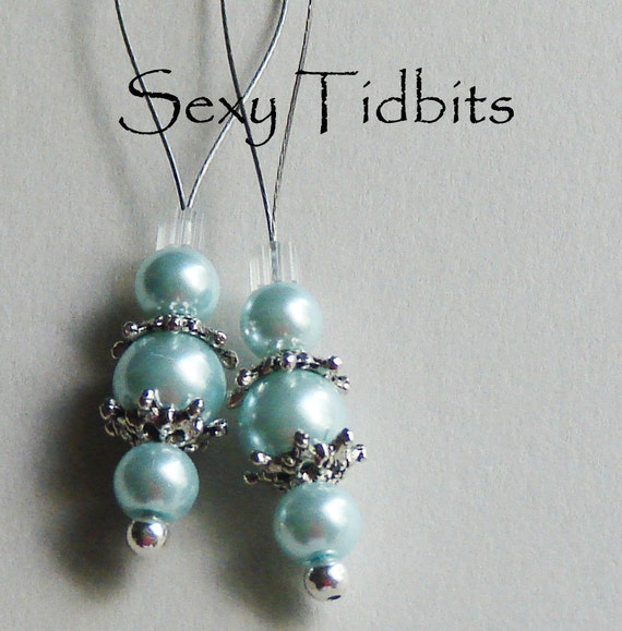 Nipple Dangle Ring Non Piercing Aqua Pearl With Silver Accent