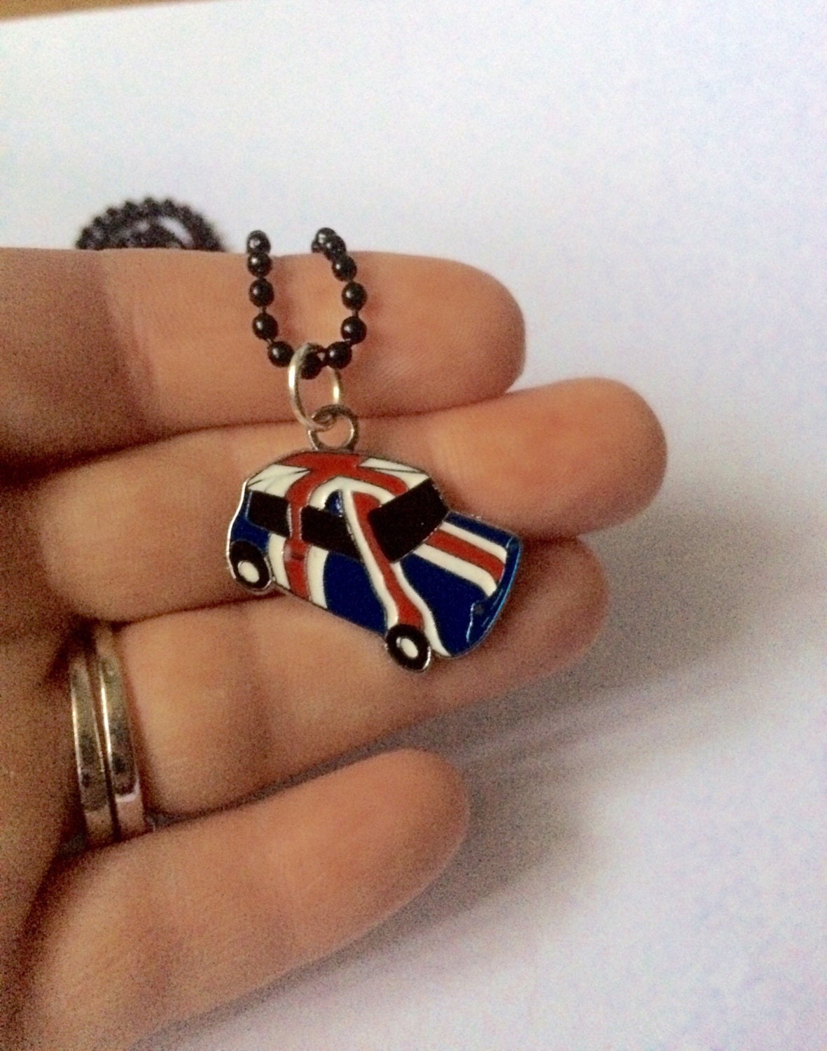 Mini Cooper Necklace Red Blue & White British Flag on a Mini