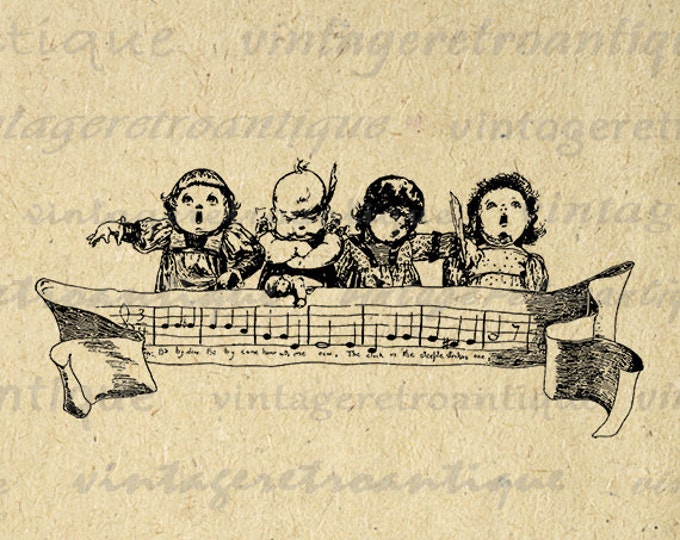 Digital Graphic Singing Children Image Carolers Babies Download Printable Vintage Clip Art Jpg Png Eps HQ 300dpi No.3030