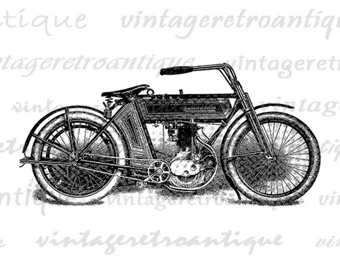 Antique Motorcycle Digital Image Graphic Illustration Printable Download Vintage Clip Art Jpg Png Eps HQ 300dpi No.3400