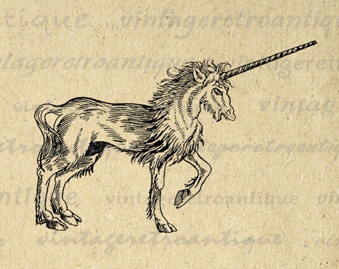 Printable Digital Mythical Unicorn Graphic Horse Image Myth Animal Download Vintage Clip Art Jpg Png Eps HQ 300dpi No.435