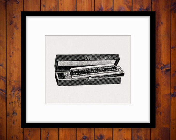 Antique Harmonica Printable Image Graphic Music Illustration Digital Download Vintage Clip Art Jpg Png Eps HQ 300dpi No.1327