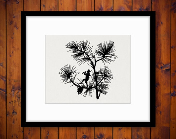 Digital Printable Flute Playing Fairy Silhouette Graphic Image Download Vintage Clip Art Jpg Png Eps HQ 300dpi No.2146