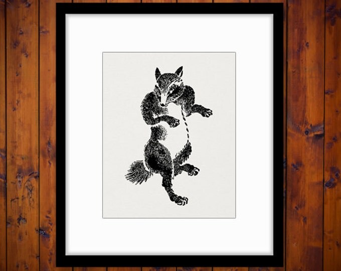 Dancing Fox Printable Graphic Digital Download Image Artwork Vintage Clip Art Jpg Png Eps HQ 300dpi No.1581