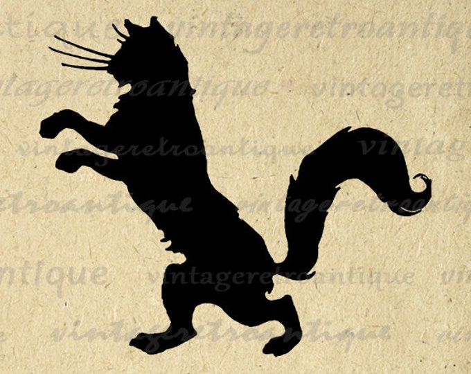 Digital Black Cat Silhouette Graphic Image Kitten Printable Download Vintage Clip Art Jpg Png Eps HQ 300dpi No.3581