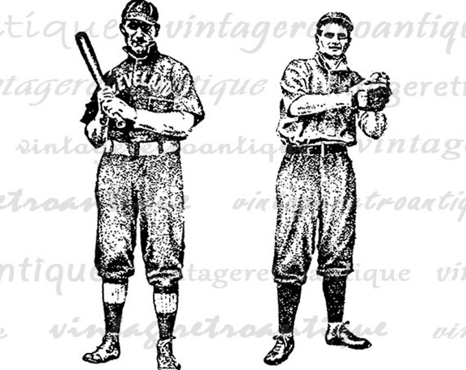 Antique Baseball Players Image Digital Download Vintage Baseball Graphic Sports Printable Clip Art Jpg Png Eps HQ 300dpi No.4250