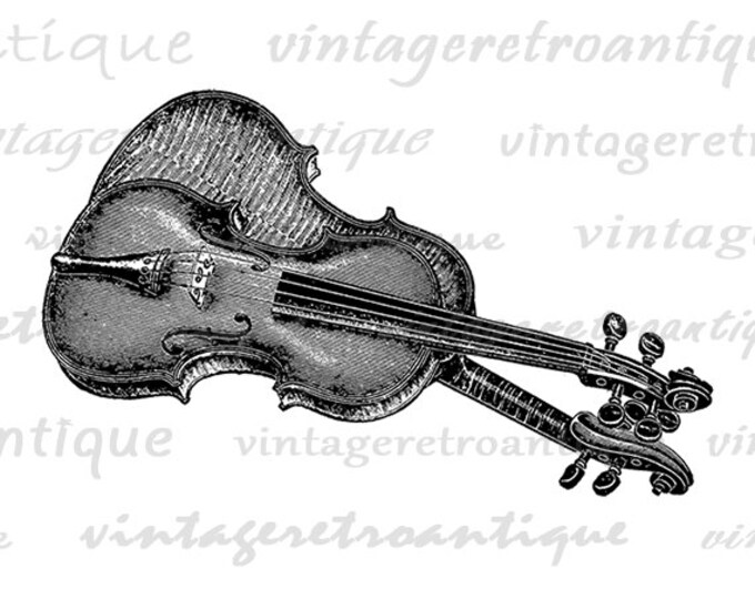 Digital Antique Violin Printable Image Music Illustration Download Graphic Vintage Clip Art for Transfers etc HQ 300dpi No.1121