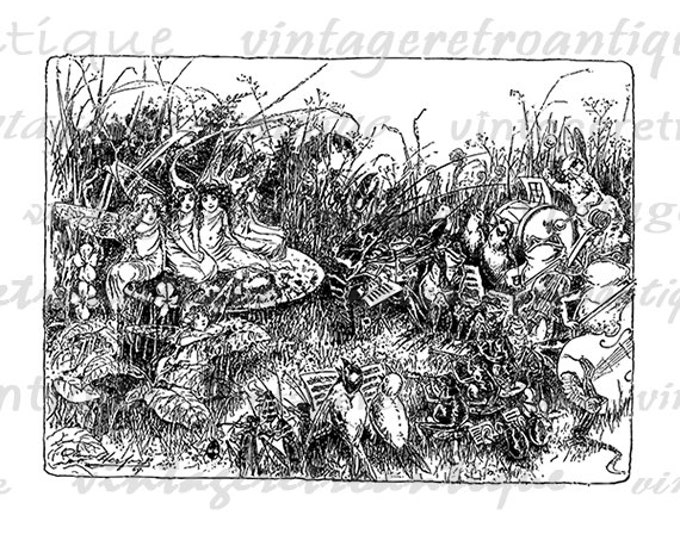 Printable Digital Fairies and an Animal Band Graphic Music Download Image Antique Clip Art Jpg Png Eps HQ 300dpi No.1826