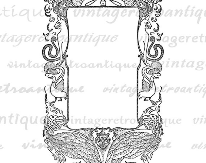 Digital Printable Animal Border Frame with Cats Birds Rabbits Download Graphic Image Antique Clip Art Jpg Png Eps HQ 300dpi No.2658