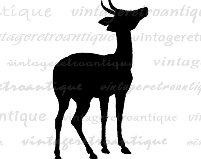 Antelope Silhouette Printable Image Graphic Deer Animal Download Digital Vintage Clip Art Jpg Png Eps HQ 300dpi No.3347