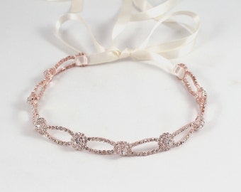 Rose Gold Wedding Headband - Bridal Headband - Prom - Tie Back Headband - Wedding Accessory - Bridal Headpiece - Wedding Headpiece