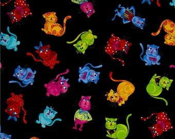 Cool Cats Tossed Cool Cats Black - One Yard - Loralie Designs