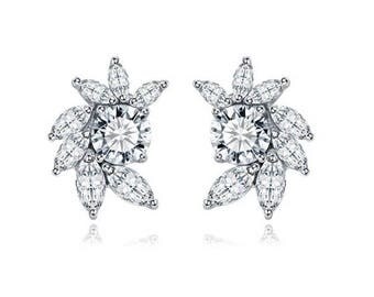 Unique Delicate Crystal Flower earrings Prom Bridal Wedding Gauges tunnels Plugs 8g 6g 4g 2g 0g 00g 7/16" 1/2" 3mm 4mm 5mm 6mm 8mm 10mm 11mm