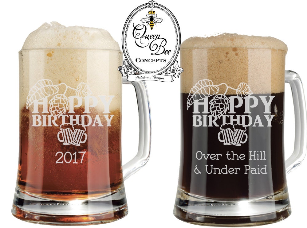16 ounce Beer MugBirthday Gift Laser Engraved Mug Happy