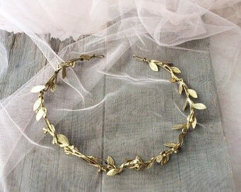 Gold leaf crown, Gold wedding crown, floral crown, rustic crown, rustic wreath, gold leaves halo, gold leaf wereath, gold leaves geadpiece,