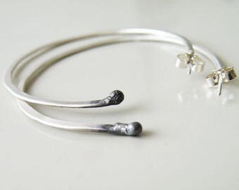 Sterling Silver Hoops Earrings Open Hoops Oxidized Earrings Gipsy Boho Hoops by SteamyLab
