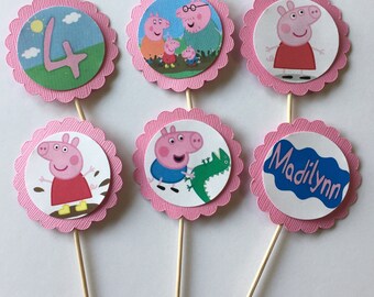 24 Peppa Pig Cupcake Toppers (birthday cupcake toppers)