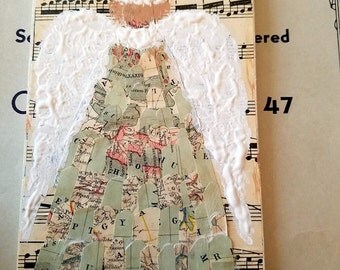 Paper Angel Mixed Media on Reclaimed Wood