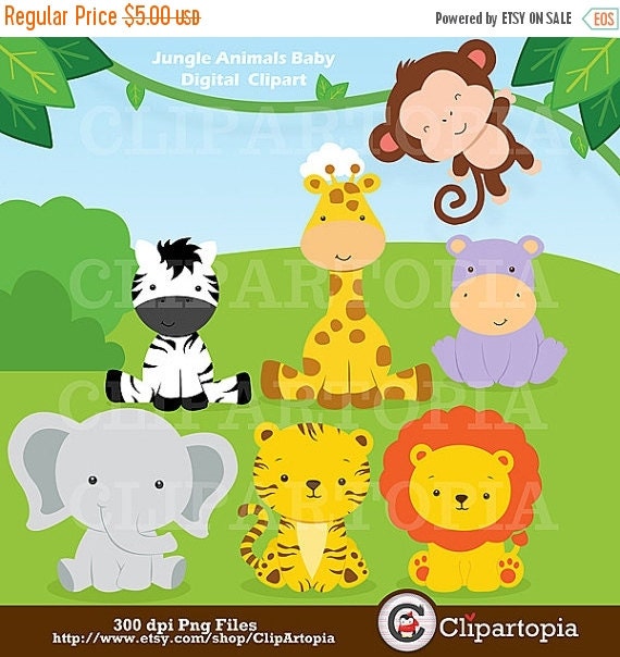 50% OFF SALE Jungle Animals Baby Digital Clipart / Safari Animals Clip ...