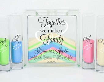 Blended Family Wedding Sand Ceremony Jar with Lid, Unity Candle Alternative, Together We Make a Family, Blended Family Sand Set with Sand