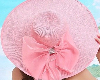 Kentucky Derby Hat, Wide Brim Kentucky Derby Hat, Pink Wide brim hat, floppy hat, Large Brim Hat, Big Hat, Floppy Derby Hat, Church Hat