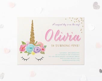Dreaming Unicorn Birthday Invitation Card - DIY Printable Digital File - Pink, Silver, Glitter - Watercolor Magical Pastel Birthday