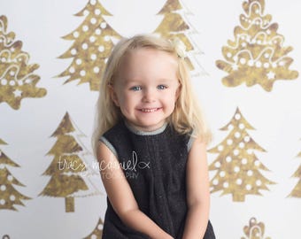CLEARANCE 40% OFF - 7ft x 7ft Gold Christmas Tree Photography Backdrop - Vinyl Christmas Drop - Exclusive Design - Item 5500